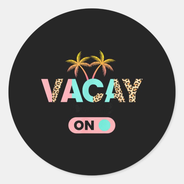 Vacay Mode On Kids Vacation Palm Tree Leopard Classic Round Sticker (Front)