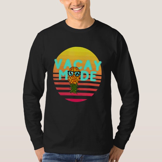 Vacay Mode Retro Swinger Upside Down Pineapple T-Shirt (Front)
