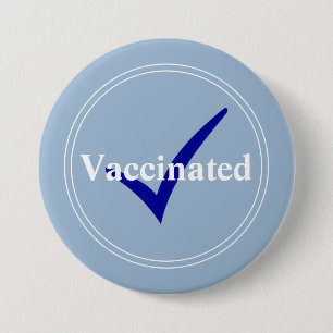 Vaccinated Baby Blue with Dark Blue Checkmark Button