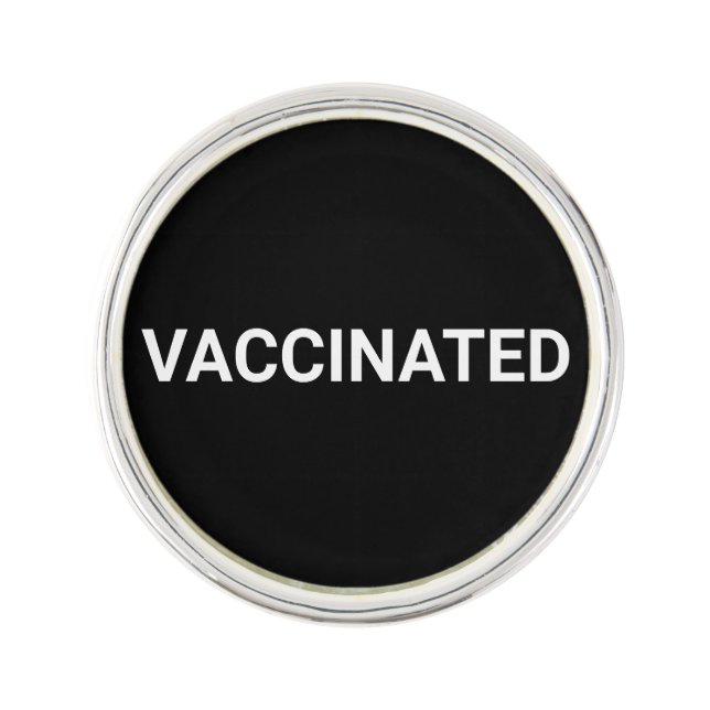 Vaccinated, black white customizable lapel pin (Front)
