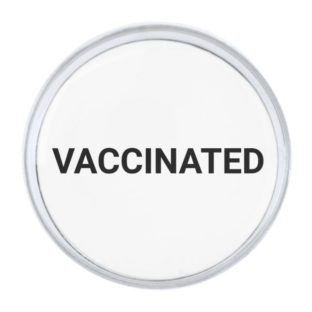Vaccinated, black white customizable lapel pin (Front)