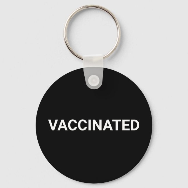 Vaccinated, black white simple customizable keychain (Front)