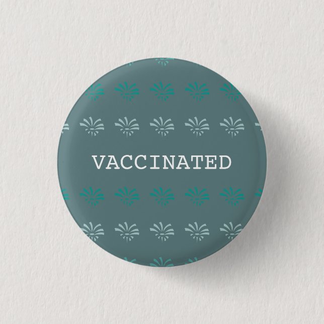 VACCINATED blue floral printed Button (Front)