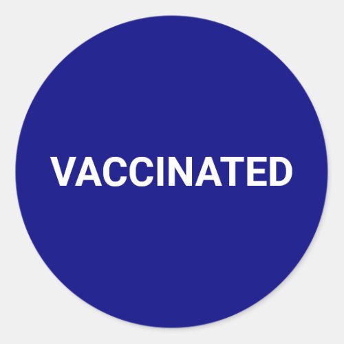 Vaccinated cobalt blue white customizable simple classic round sticker
