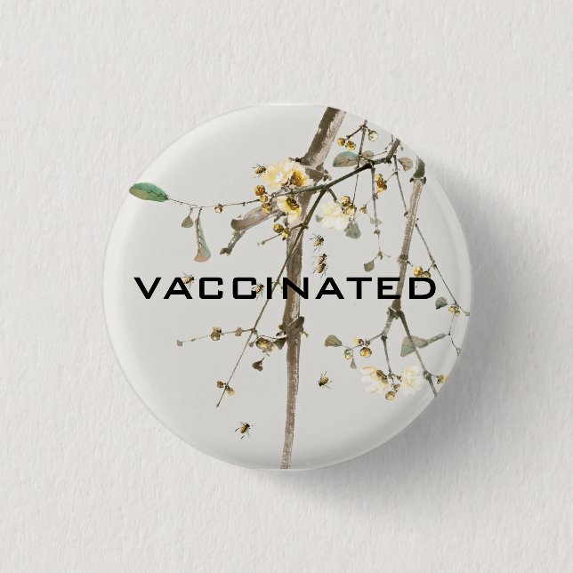 Vaccinated Coronavirus Pandemic Floral Branches Button (Front)