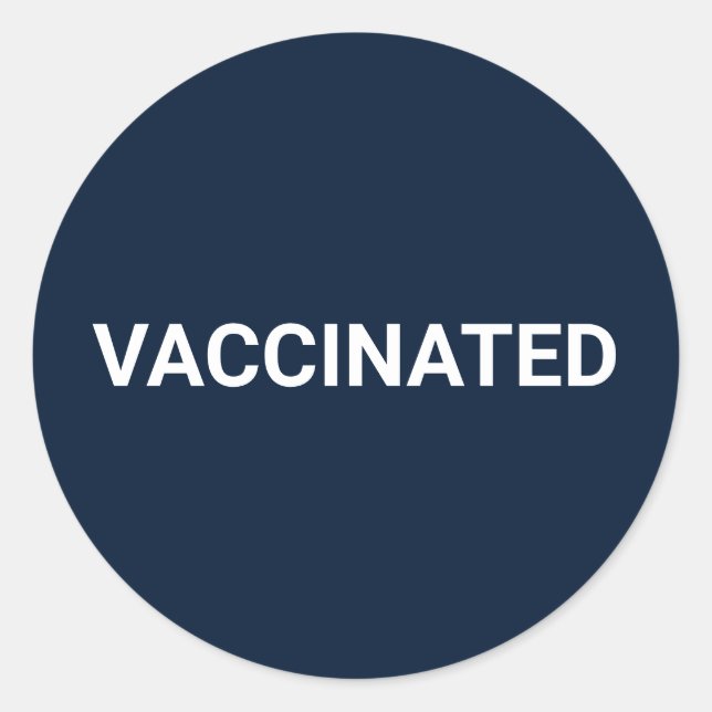 Vaccinated dark navy blue white customizable classic round sticker (Front)