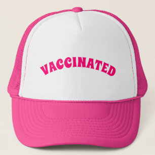 Vaccinated hot pink fuchsia white trucker hat