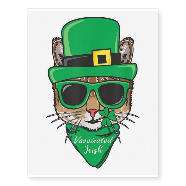 Vaccinated Irish Funny St. Patricks Day Cat Quaran Temporary Tattoos (Front)