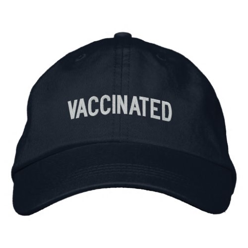 Vaccinated navy blue light grey text modern  embroidered baseball cap