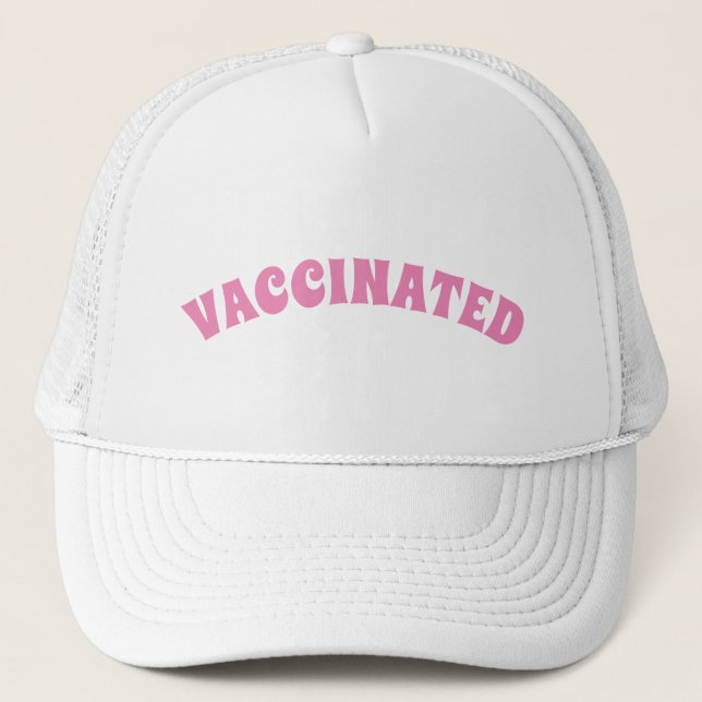 Vaccinated pink and white trucker hat (Front)