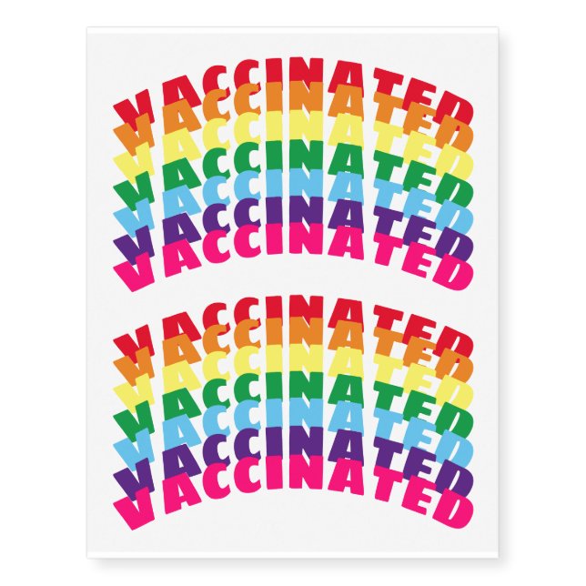 Vaccinated pride curved rainbow temporary tattoos (Front)
