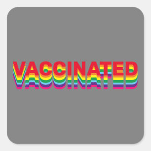 Vaccinated pride lgbt gay rainbow retro grey square sticker