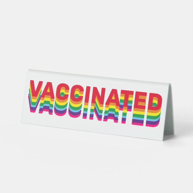 Vaccinated pride lgbt queer gay queer rainbow table tent (Front)