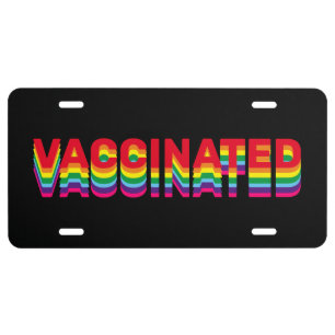 Vaccinated pride lgbt rainbow retro colors black license plate