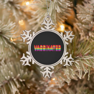 Vaccinated pride lgbt rainbow retro colors black snowflake pewter christmas ornament