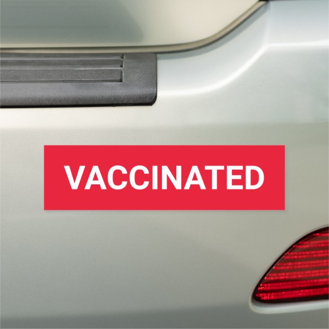 Vaccinated, red and white customizable car magnet (In Situ)