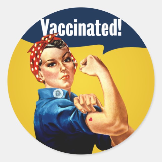 Vaccinated Rosie the Riveter Sticker w/ heart (Front)