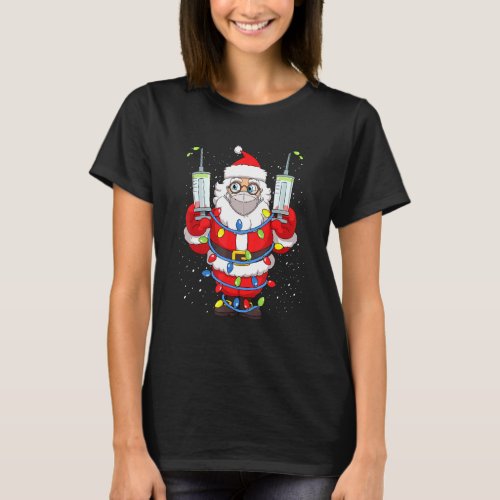 Vaccinated Santa Claus In Face Mask Christmas Tree T_Shirt