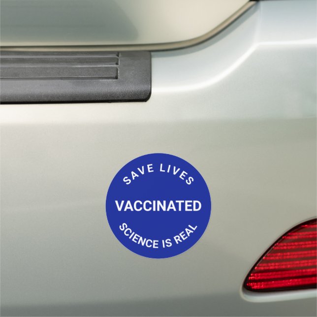 Vaccinated science is real save lives cobalt blue car magnet (In Situ)