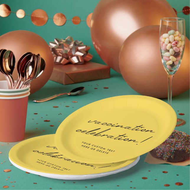 Vaccination Celebration | Modern Yellow Party Paper Plates (Multi)