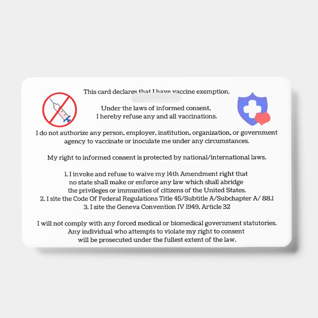 Vaccine Exemption Card Badge (Front)