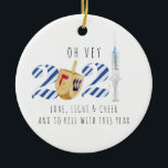Vaccine Hanukkah | Funny 2021 Commemorative Ceramic Ornament<br><div class="desc">A great way to remember the year 2021 when the planet got their shots. Personalize the back with your name or add your own family photo. Add your custom wording to this design by using the "Edit this design template" boxes on the right hand side of the item, or click...</div>