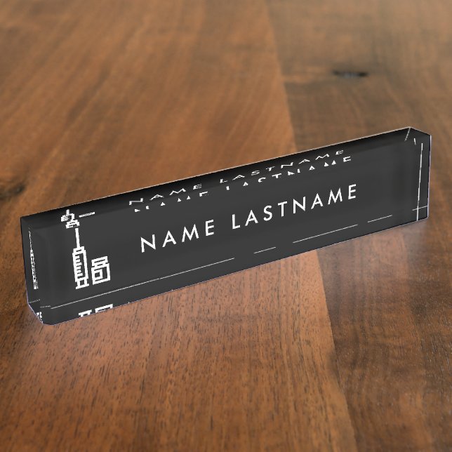 Vaccine Icon Elegant Simple Minimalist Black Desk Name Plate (Side)
