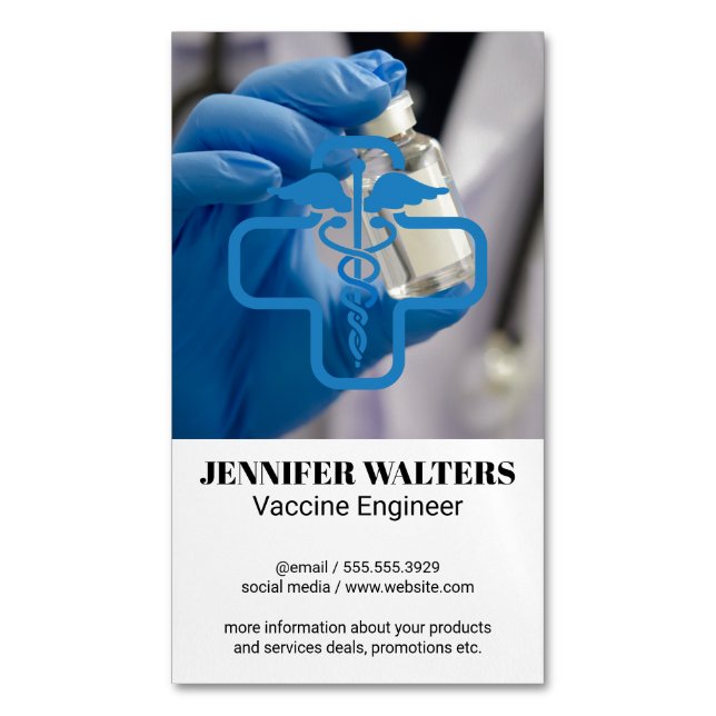 Vaccine | Medicine Health Care Logo Business Card Magnet (Front Vertical)