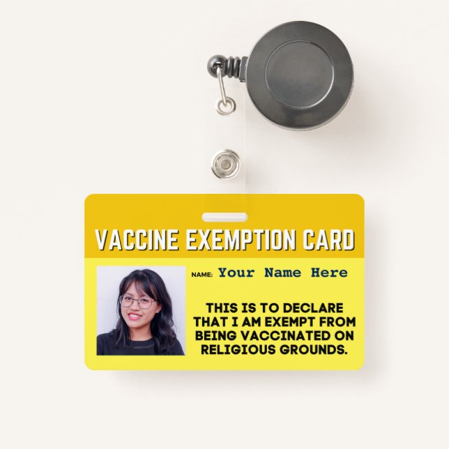 Vaccine Religious Exemption Card ID Badge (Front with Retractable)