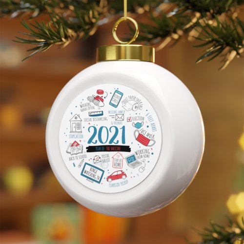 Vaccine Year Pandemic 2021 Commemorative Ceramic Ball Christmas Ornament