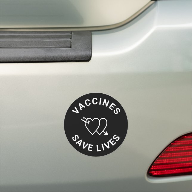 Vaccines save lives black and white hearts cute car magnet (In Situ)