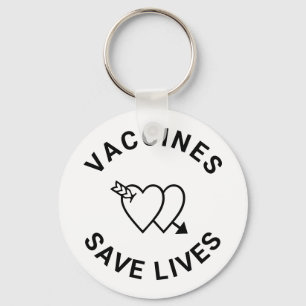 Vaccines save lives black & white hearts cute keychain