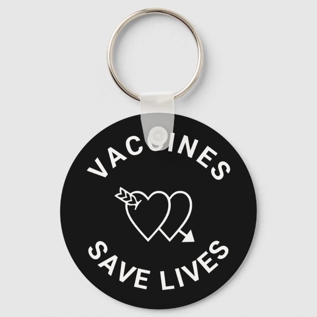 Vaccines save lives black white hearts cute keychain (Front)