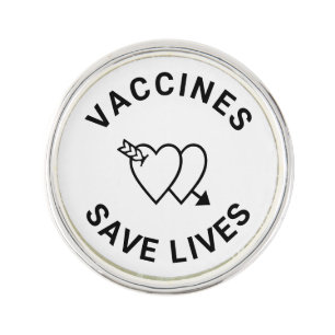 Vaccines save lives black & white hearts cute lapel pin