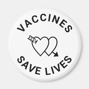 Vaccines save lives black & white hearts cute magnet