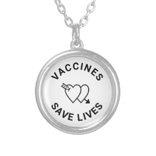 Vaccines save lives black & white hearts cute silver plated necklace