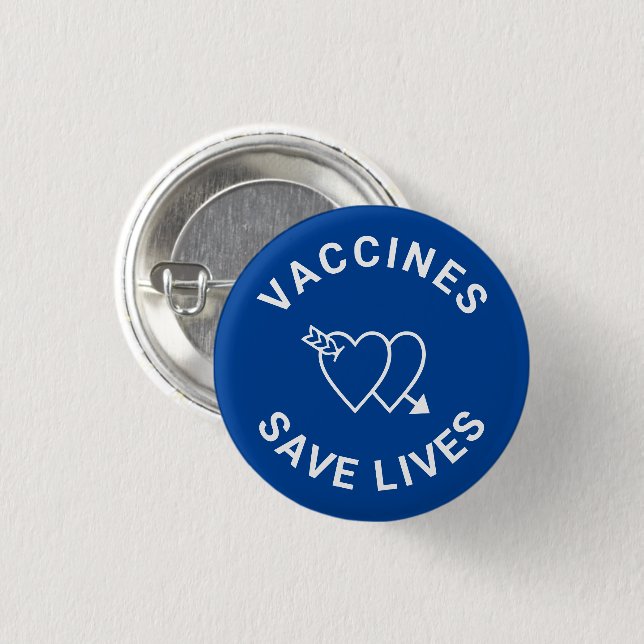 Vaccines save lives blue white hearts cute button (Front & Back)