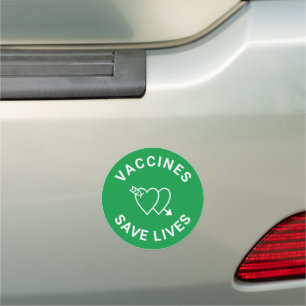 Vaccines save lives green and white hearts cute car magnet