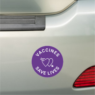 Vaccines save lives purple and white hearts cute car magnet