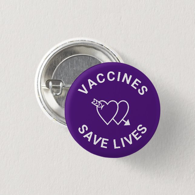 Vaccines save lives purple white hearts cute button (Front & Back)