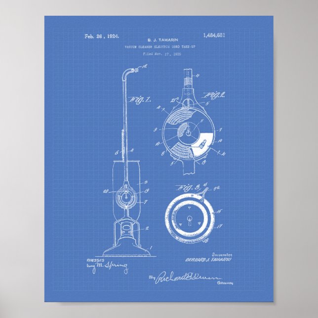 Vacuum Cleaner 1924 Patent Art Blueprint Poster (Front)
