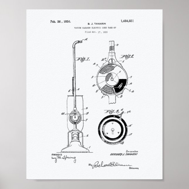 Vacuum Cleaner 1924 Patent Art White Paper Poster (Front)
