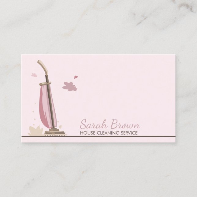 Vacuum Cleaner Blush Pink House Cleaning Services Business Card (Front)