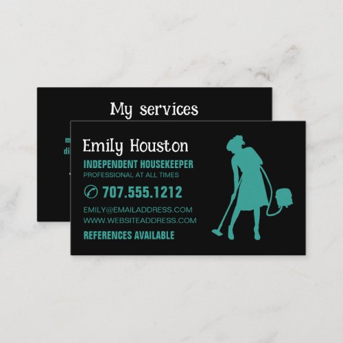 Vacuum Cleaner Silhouette Housekeeper Maid Business Card