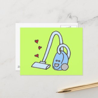 Vacuum Cleaner with Hearts Postcard