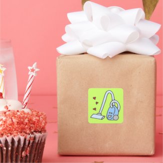 Vacuum Cleaner with Hearts Square Sticker