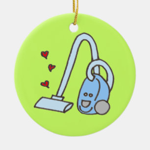 Vacuum Cleaner with Hearts with Name Ceramic Ornament