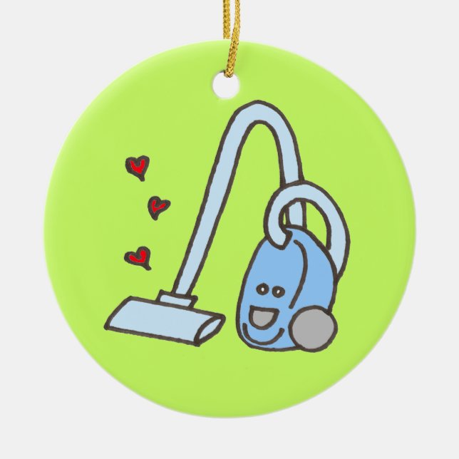 Vacuum Cleaner with Hearts with Name Ceramic Ornament (Front)