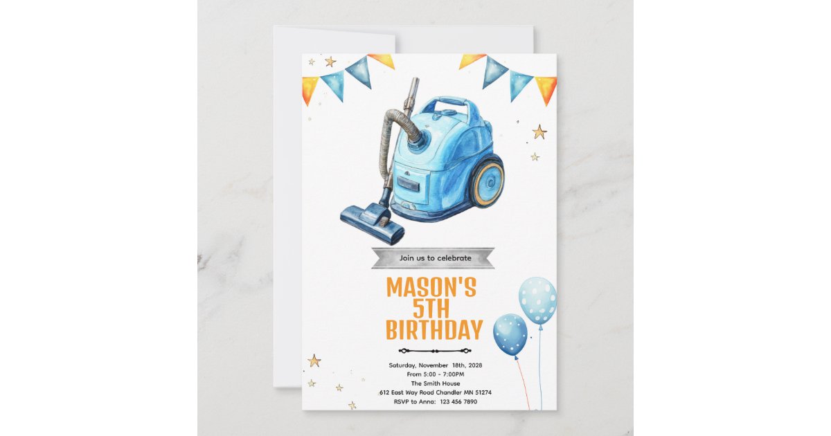 Clean Up Party Inventation Example Vacuum cleaning Birthday party Invitation | Zazzle