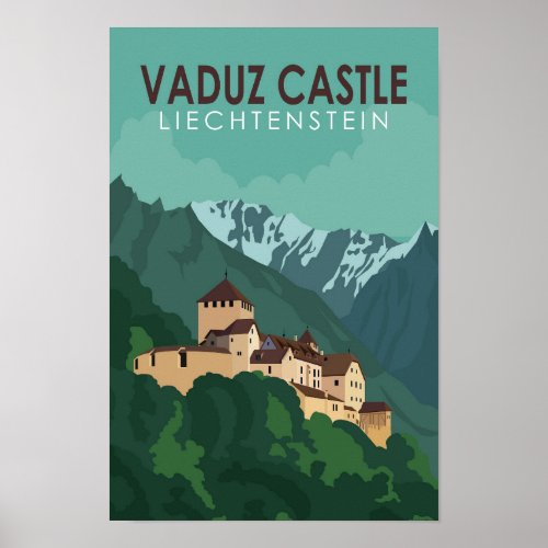 Vaduz Castle Liechtenstein Travel Vintage Art Poster